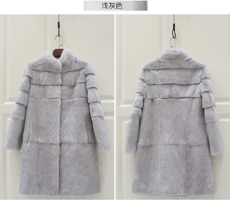 Real genuine natural full pelt whole skin rabbit fur coat women fashion stand collar jacket custom any size