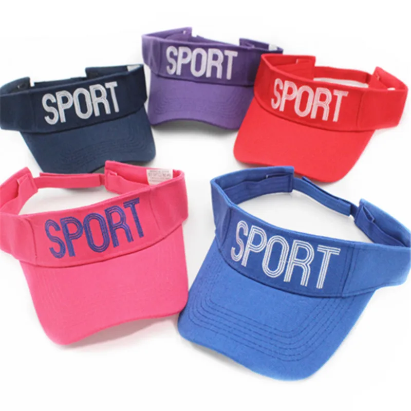 

SPORT embroidery Summer Women's Sun Hat Empty Top Visor Sports Cap Adjustable Sports Solid Color Tennis Golf Hat Fashion Design