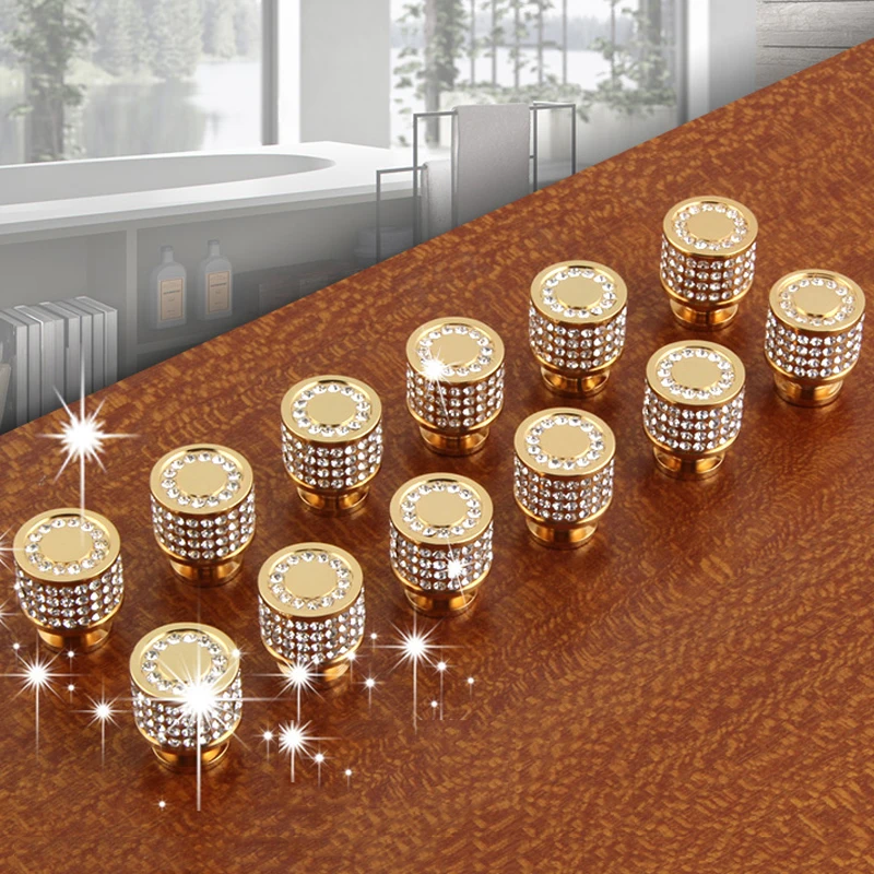 Luxury 24k Real Gold Czech Crystal Br Round Cabinet Door S Luxury 24k Real Gold Czech Crystal Br Round Cabinet Door S And Handles Furnitures Cupboard Wardrobe Drawer Pull