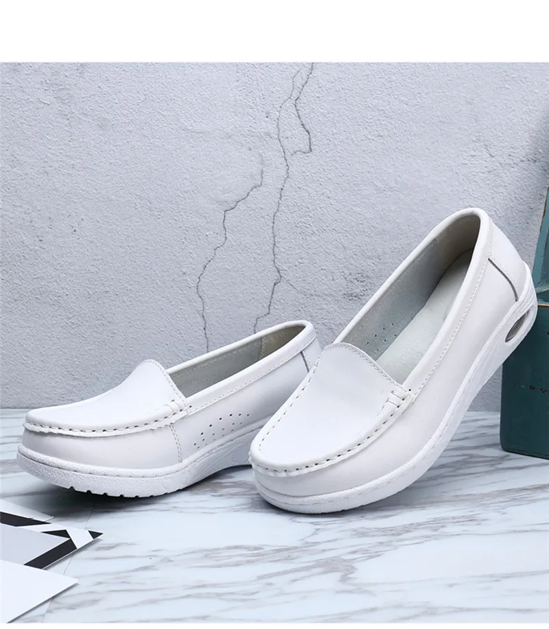 YAERNI/ г.; женская обувь для медсестры чистого белого цвета; мягкая удобная повседневная обувь на платформе с воздушной подушкой; нескользящая обувь из натуральной кожи