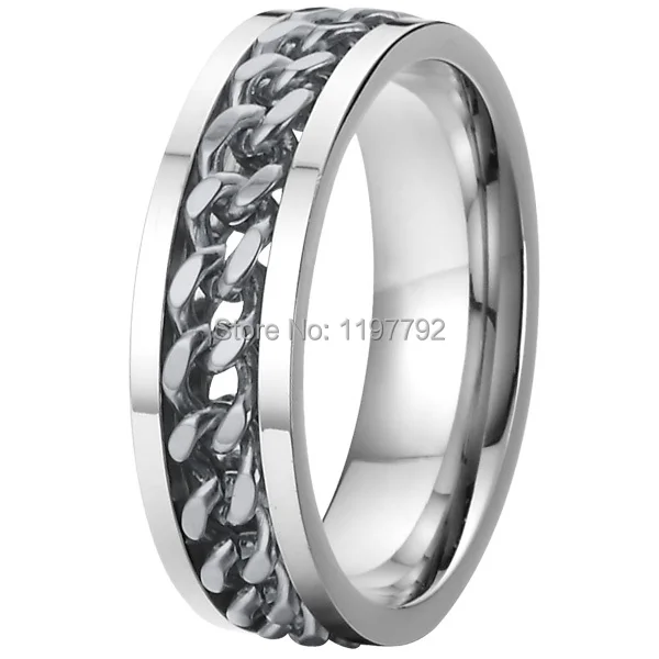 silver color mens spinner rings spinning wedding bands cool man biker chain pure titanium steel jewelry - Cool Wedding Rings silver color mens spinner rings spinning wedding bands cool man biker chain pure titanium steel jewelry - Cool Wedding Rings