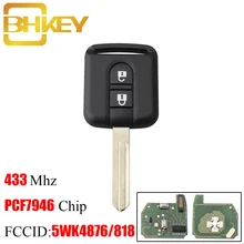 BHKEY 2 кнопки 433 Мгц дистанционный ключ автомобиля для Nissan 5WK4876/818 ID46/PCF7946 чип для Elgrand X-TRAIL Qashqai Navara Micra Note NV200