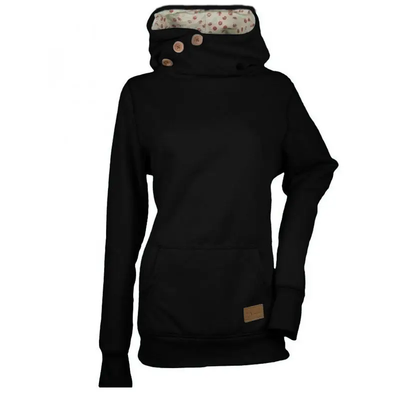 

New Style Women Hoodies Fashion Women Hoodies Long Sleeve Pullover Thermal With Hat Button Jumper Pure Color Tops