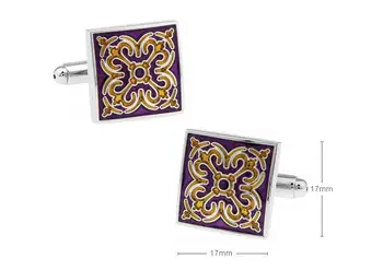 

10pairs/lot Silver Square Cuff Links Purple Plating Classic Retro Flower Pattern Cufflinks Business Style Men Jewelry Wholesale