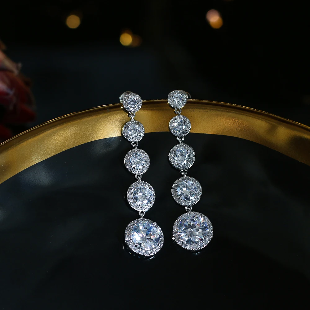 Mejor nueva moda clino diseno gota de agua cubicos циркония largo cuelgan los pendientes для женщин
