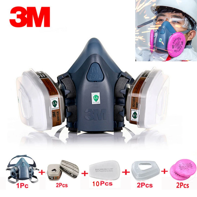 

3M 7502 Respirator Mask 17 in 1 Suit Industry Painting Spray Dust Gas Mask With 3M 501 5N11 6001CN Chemcial Half face Mask