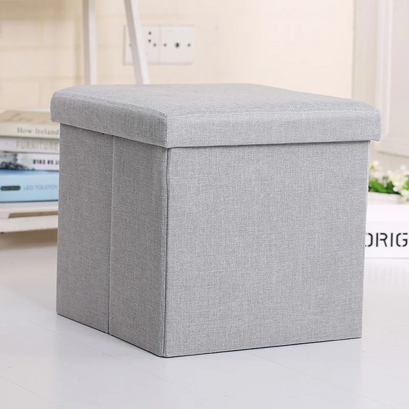 Folding Storage Stool Chairs Fitting Room Stool Multifunctional Chair Storage Box Cloest Tea Table Coffee Table Sofa Stool - Color: French grey