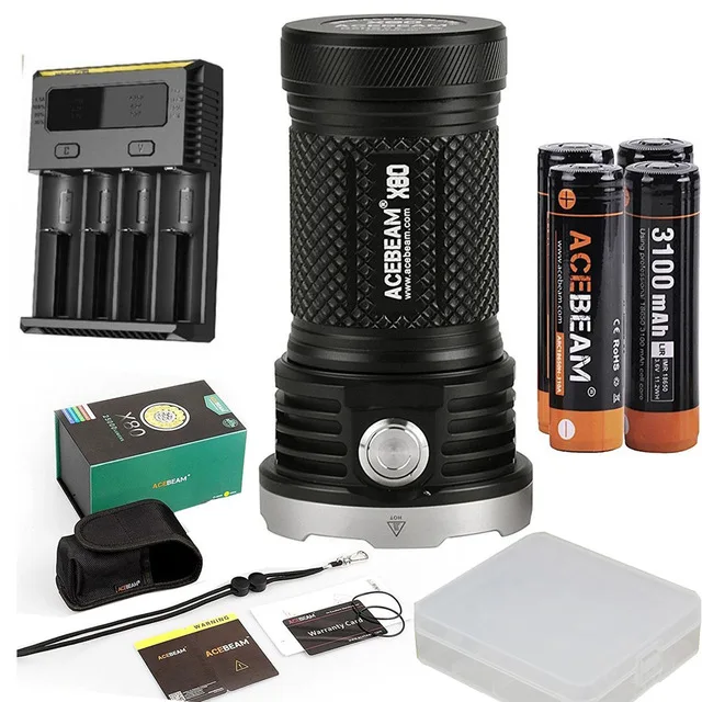 

ACEBEAM X80 Handheld Flashlight 12* CREE beam distance with 18650 battery and nitecore I4 charger