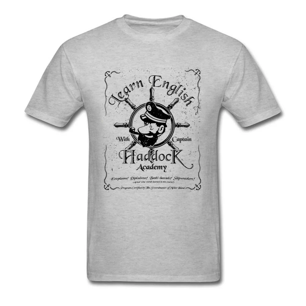 Learn English with Captain Haddock T-Shirt for Students Casual Summer Tees Short Sleeve Graphic Funny T-shirts O-Neck Cotton Learn English with Captain Haddock grey