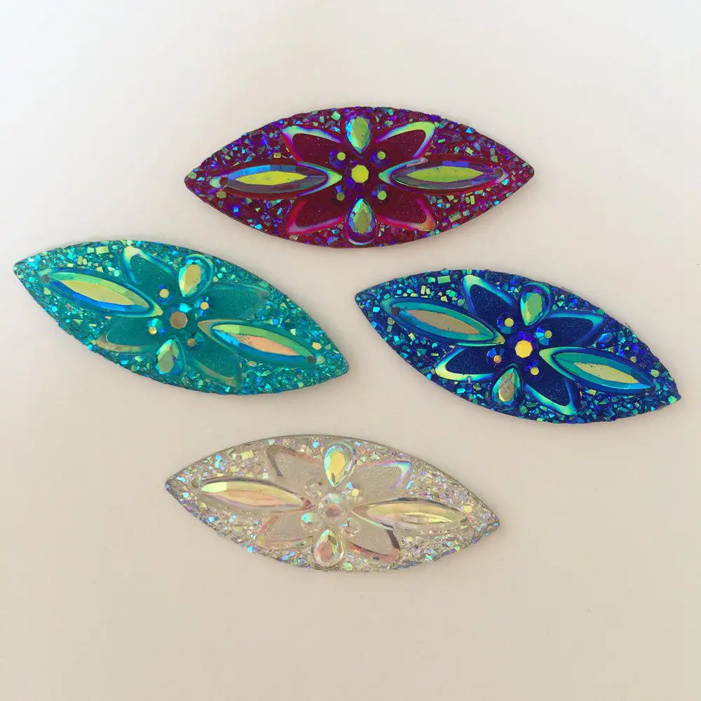 

New 4PCS AB Resin Horse Eye Ore Edge Flatback Rhinestone Wedding 2 Hole Buttons DIY Resin Ornaments PR80