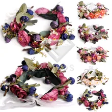 Для женщин с цветочным принтом повязка на голову с розой Регулируемый венок-Корона модное для свадьбы невесты 5 цветов выбрать HS0009