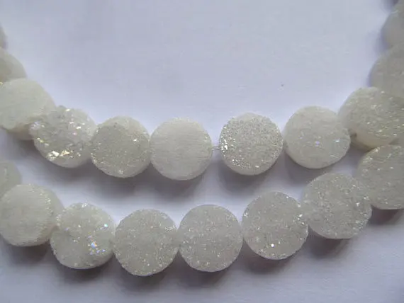 

8 10 12mm full strand high quality Calibrated Druzy titanium quartz round coin mystic white mixed jewelry beads--drilled