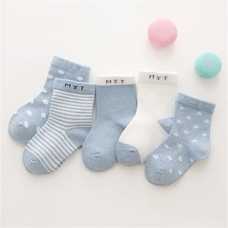 5 pair Simple geometry Safe Warm Comfort High Quality Cotton Soft Newborn Socks Kids Boy New Born Baby Girl Socks Miaoyoutong - Цвет: 2004-qianlan