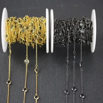 

6mm,Clear Smoky Gray Color Glass Coin Shape Beads,Gun Black/Golden Plated Copper Transparent Chains Necklace Making