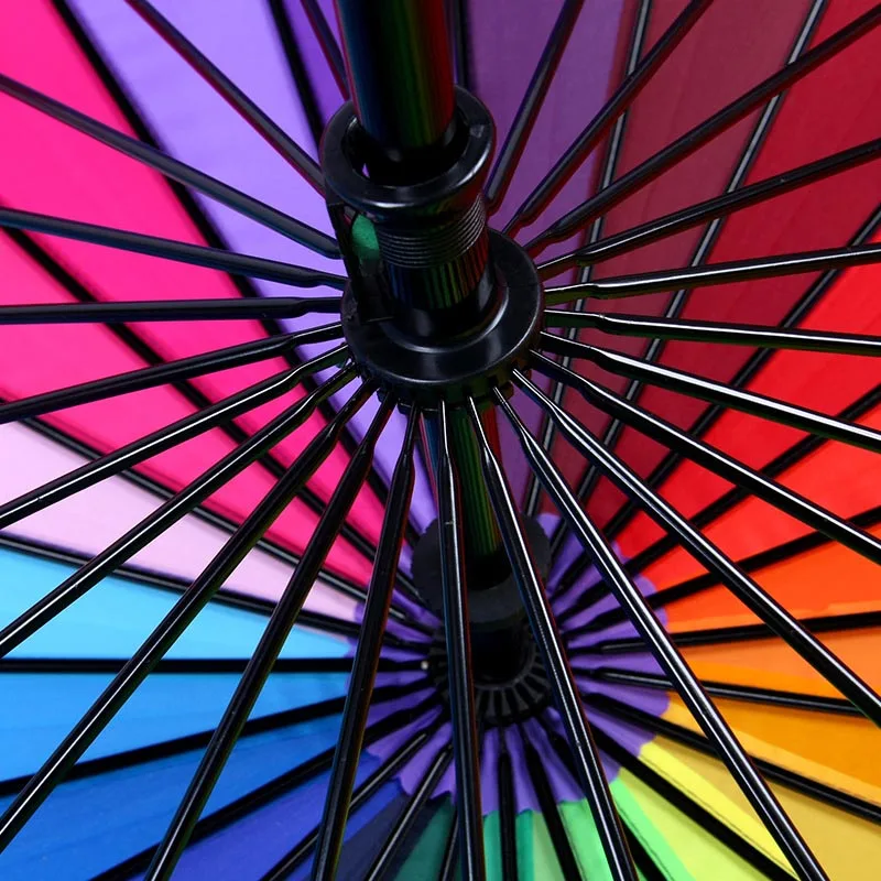 24K Long-handle Rainbow Umbrella 2-3 People Car Luxury Large Windproof Straight Umbrella Corporation wind resistant umbrella windproof umbrella
