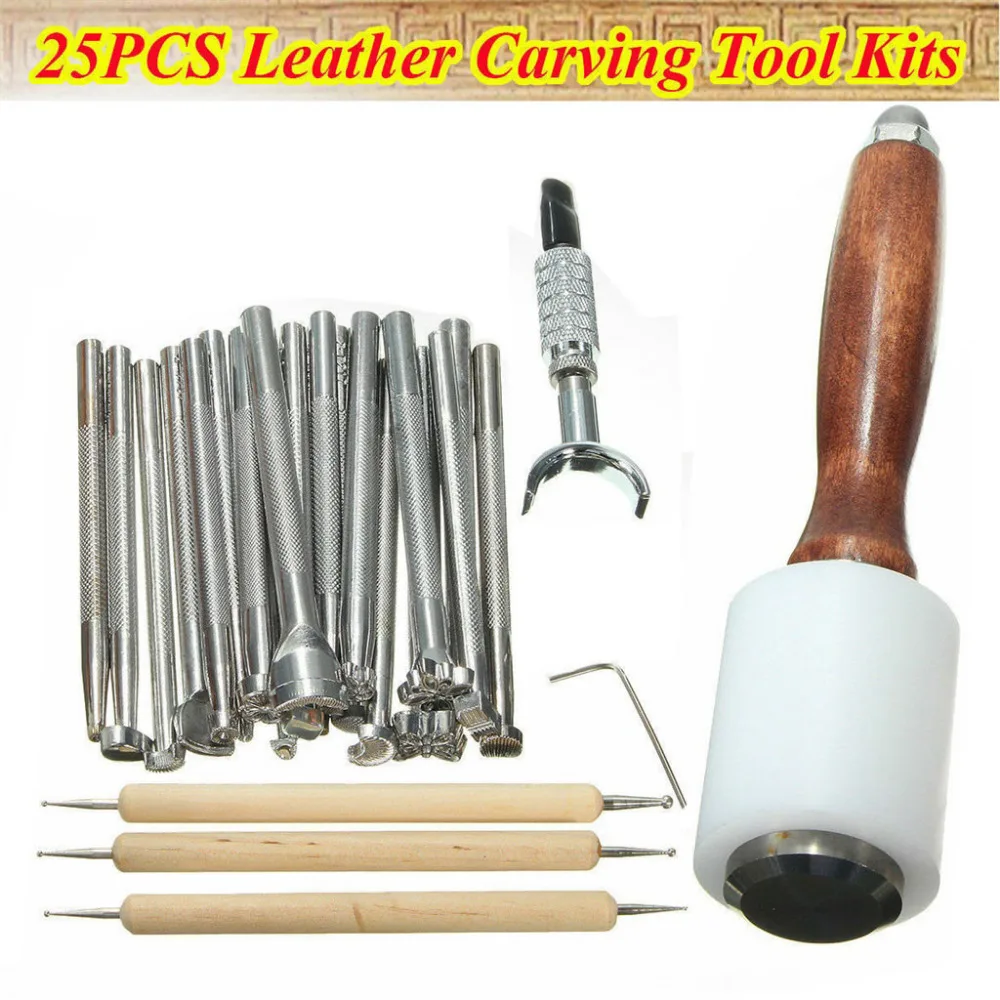 

25pcs DIY Hammer Swivel Tool Leather Carving Working Saddle Making Tools Set Tool F.19