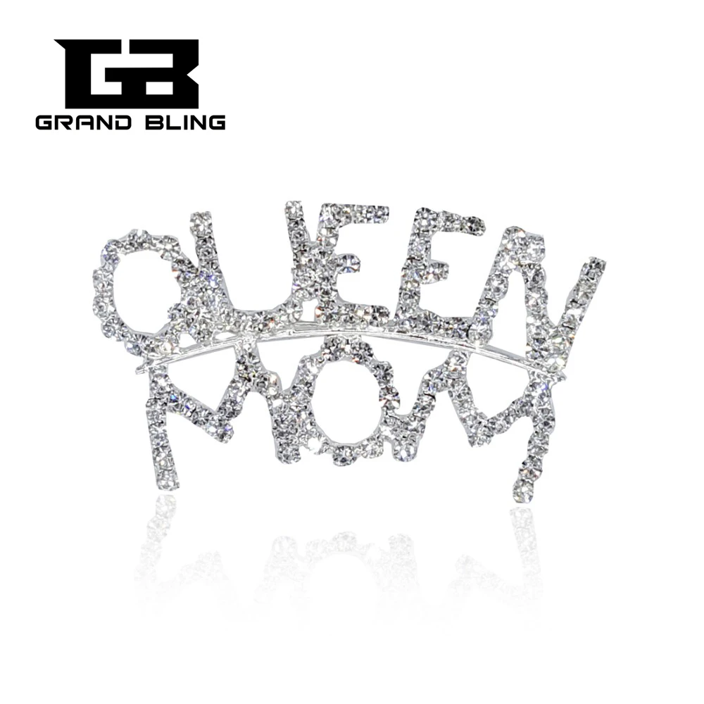 

"QUEEN MOM" Brooch Pin in Clear Rhinestones for Mother's Gift