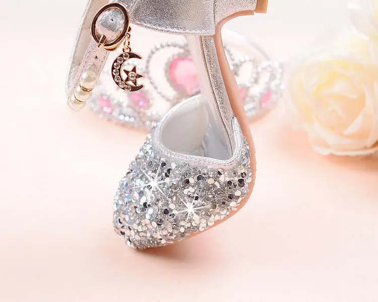 Contas de Cristal Sapatos de Dança de Salto Crianças Menina Sapatos Meninas Alto Festa Princesa Tamanho 26-38 Tira Rosa Gzx03 25 High Quality Mamãe e Bebê