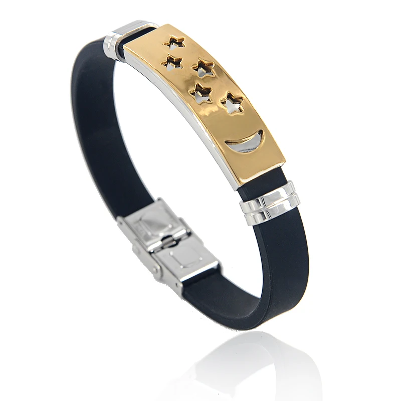 New Fashion Brand Men's Stainless Steel Silicone Rubber Wristband Star Moon Bracelet Stylish Men