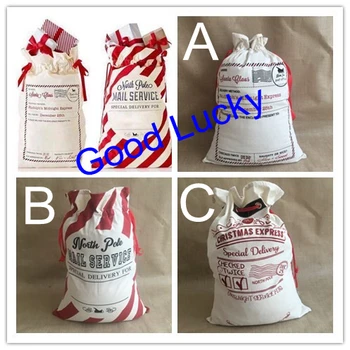 

10pcs/lot free shipping Christmas gift bag canvas santa sack fast shipping striped canvas santa sack Christmas santa sack