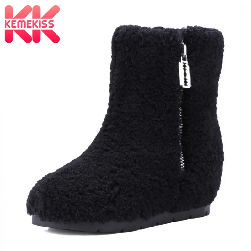 

KemeKiss Winter Genuine Leather Women Ankle Boots Warm Thickend Sheep Fur Plush Snow Boots Fashion Zipper Women Shoes Size 34-39