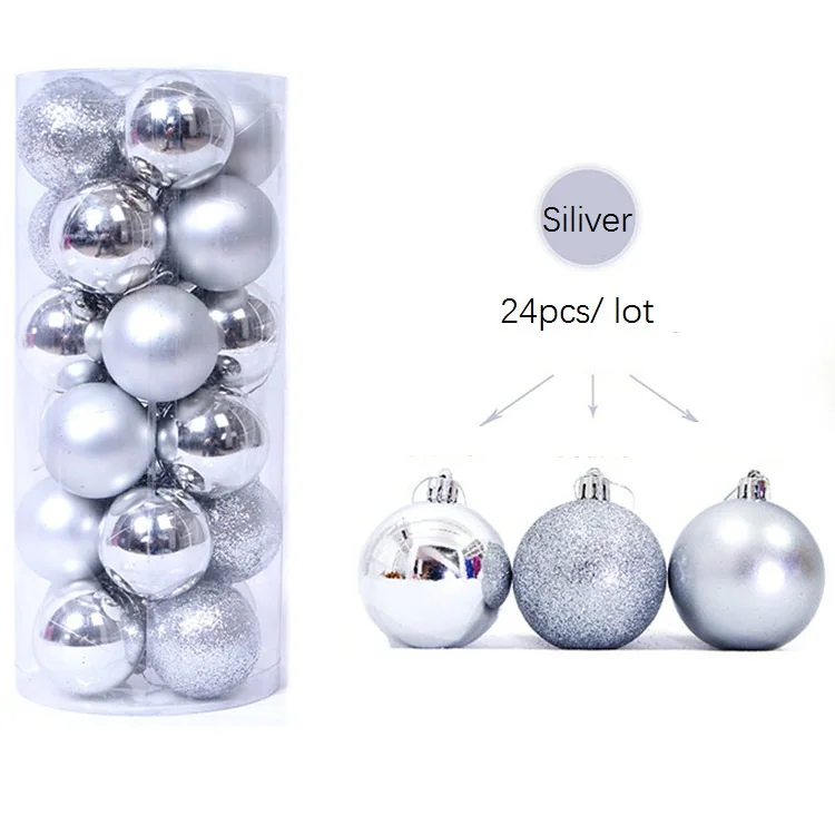 24 шт./лот, яркие блестящие Рождественские шары, натальные украшения, рождественские елочные декоративные шары, рождественские подвесные украшения, подарок - Цвет: Silver