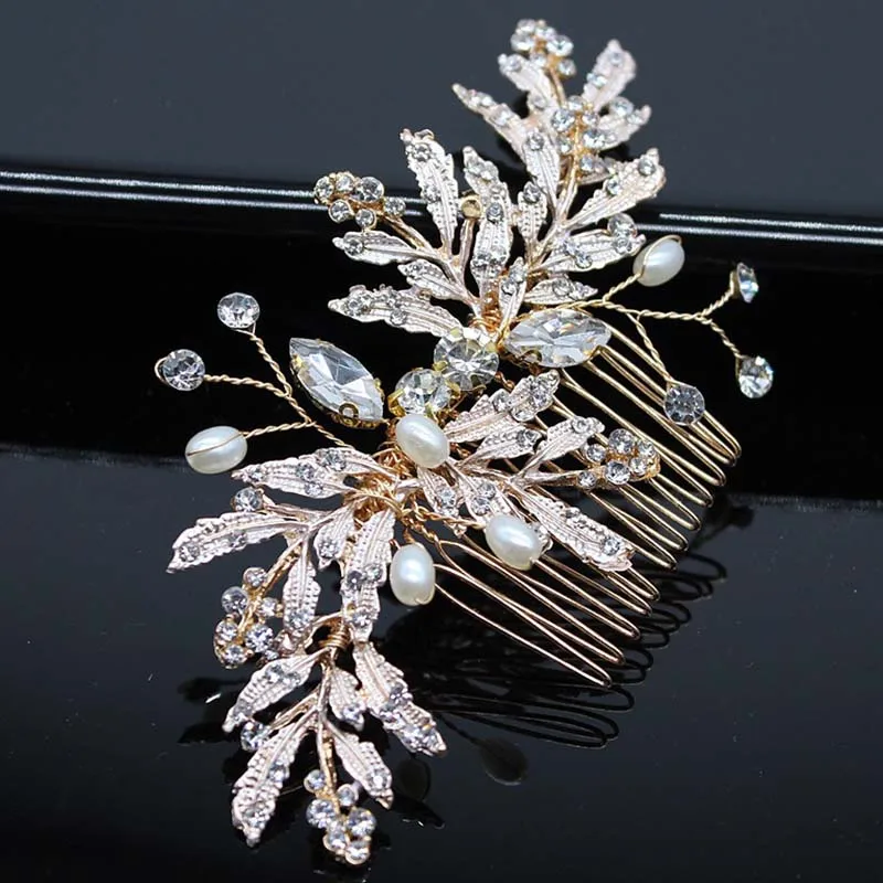 Wedding Head Flower Crystal Pearl Hair combs for brides Handmade Women Head Ornaments Bridal Hair Clips Accessories Jewelry