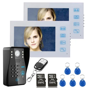 

7" HD Two Monitor Recording RFID Password Video Door Phone Intercom Doorbell With 8G TF Card Night Vision Security CCTV Camera