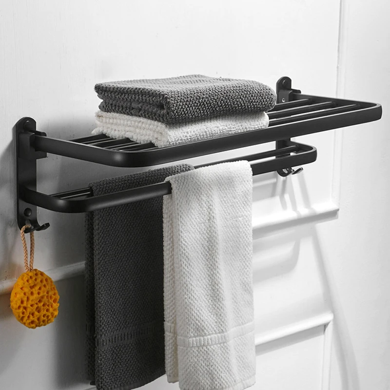 Алюминиевый настенный держатель для полотенец для ванной комнаты, поворотные вешалки для полки для полотенец, бронзовый черный
