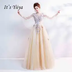 Это Yiiya вечерние платья Цветы Иллюзия шаль Цветочные Кружева Тюль этаж Длина вечерние платье вечерние платья платье для выпускного вечера