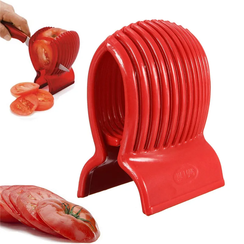 1 pcs Tomato Slicer Holder Food Grade Plastic Fruit Vegetable Cutter Red Tomato Holder Slicer