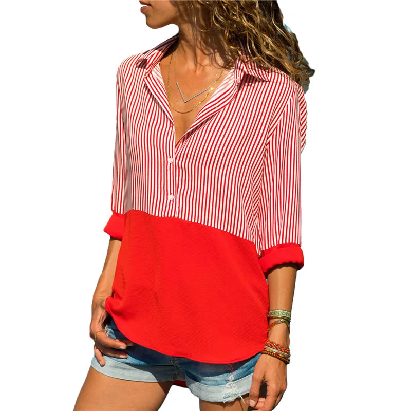 Осенняя шифоновая женская рубашка с длинными рукавами женские рубашки модные сшитые v-образным вырезом Женская блузка B Весна Осень футболка Топ