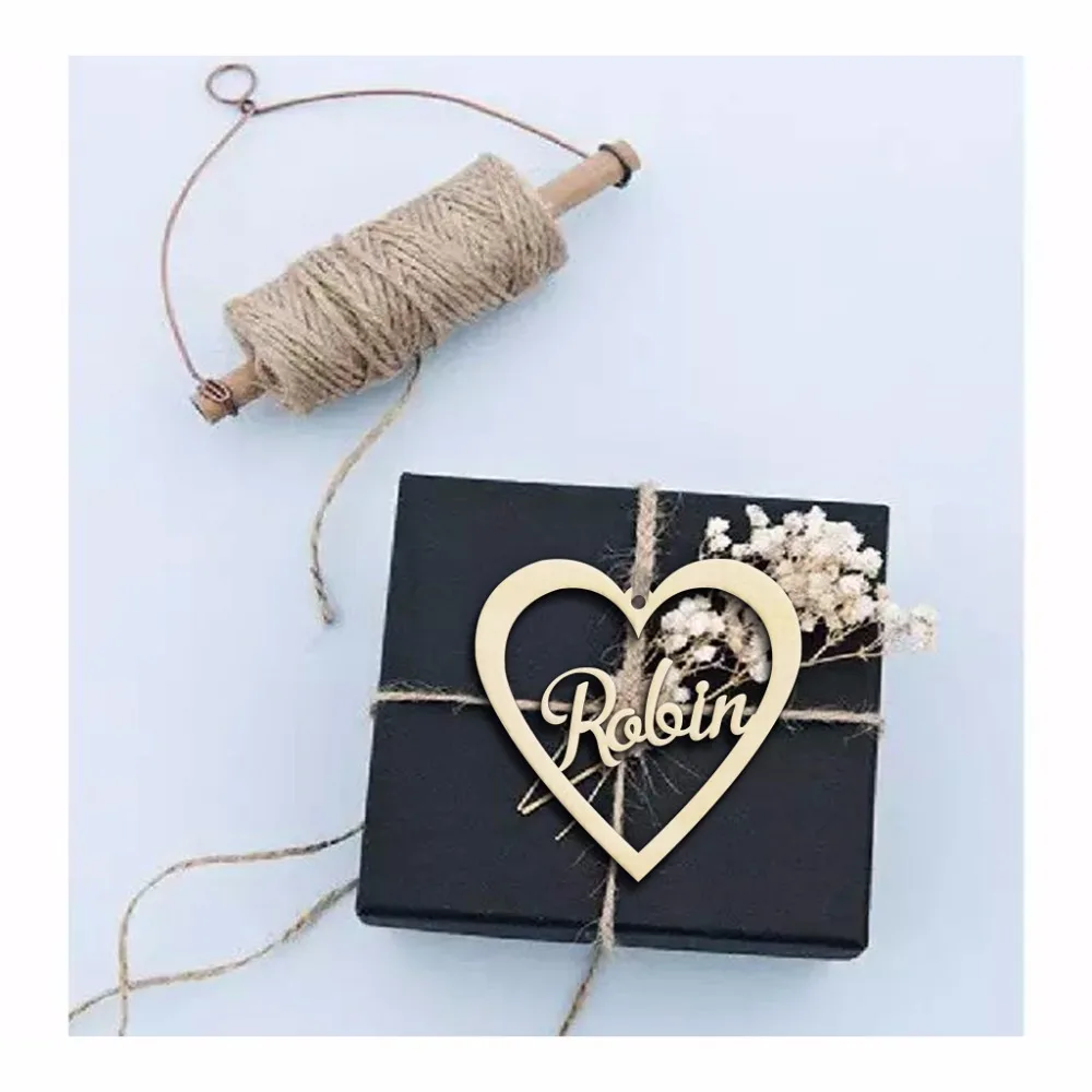 

10pcs Wooden Personalised Custom Heart Name Christmas Bauble Tree Decoration Gift Tag Crafts Party Wrapping Box Decoration