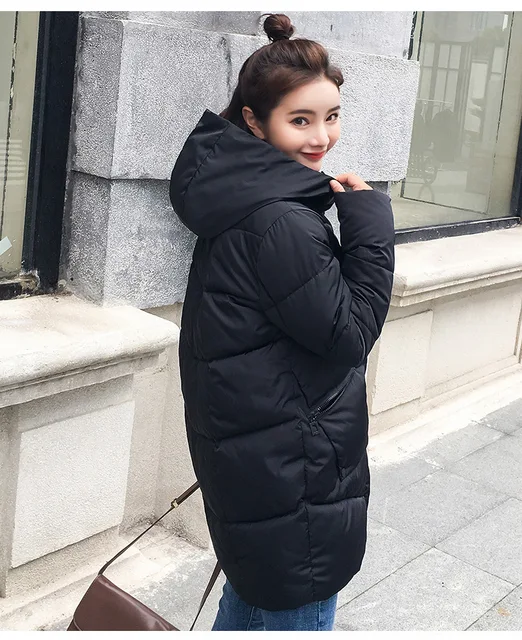 Karmel z kapturem elastyczna Zima w dół płaszcz kurtki długie ciepłe kobiety Casaco feminino Abrigos mujer Invierno 2018 Parkas płaszcze Outwear -