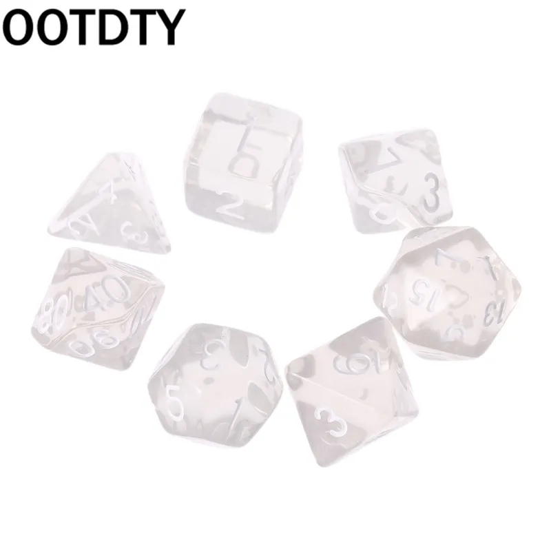 Set Of 7 Sided Polyhedral Dice For RPG Dungeons & Dragons DND D&D D4-D20 Clear