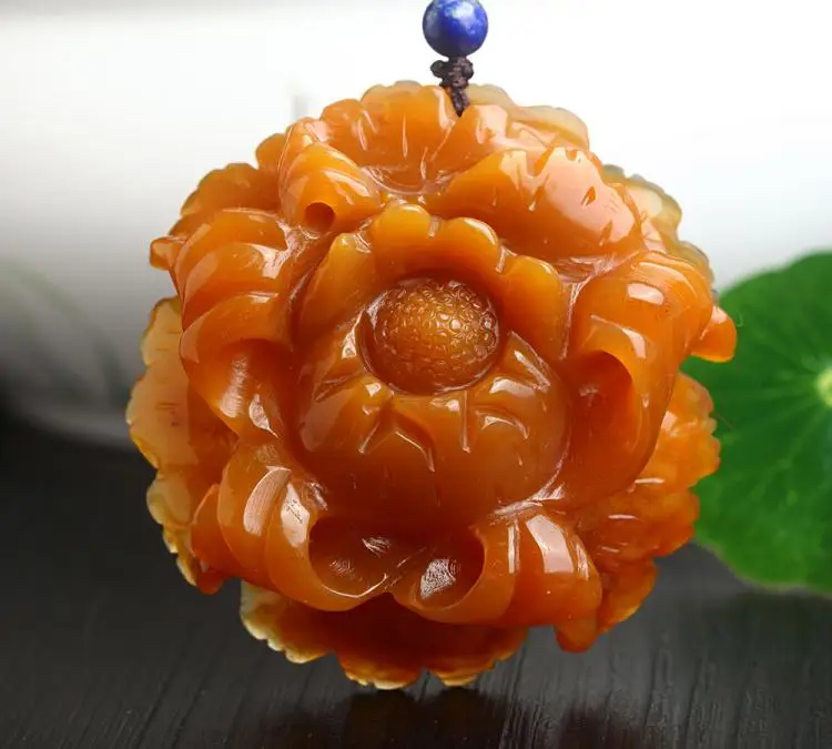 

TJP natural china HUANGLONG jade beige carved lucky Rose flower pendant Huakaifugui Sweater chain necklace Fine Jewelry