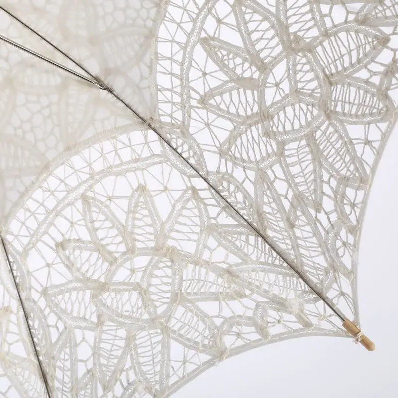 Ivory Lace Umbrellas Pure Cotton Embroidery White Princess Umbrellas for Weddings Europe Style Wedding Lace Bride Umbrella lace umbrella