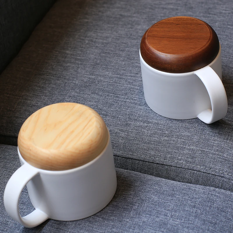 Ins Style Simple Coffee Mugs with Wooden Mat Ceramics Nordic Mug Office Personality Milk Cup Mug Drop Shipping