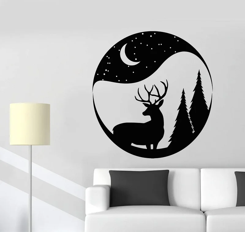 

Vinyl wall applique Christmas deer snowball forest animal moon sticker, Christmas New Year home living room decoration SDJ13