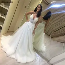 Романтическое летнее свадебное платье с v-образным вырезом и кружевными аппликациями, Тюлевое платье vestido de novia, свадебные платья на