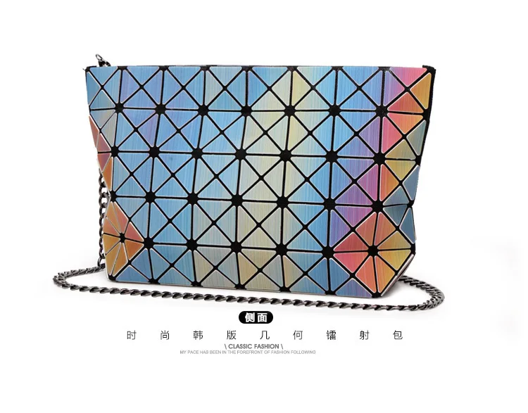 ZYJ Female Laser Luminous Plaid Bags Diamond Chains Rainbow Shoulder Make Up Bag Handbag Deformable Lattice Evening Clutch Bag (53)