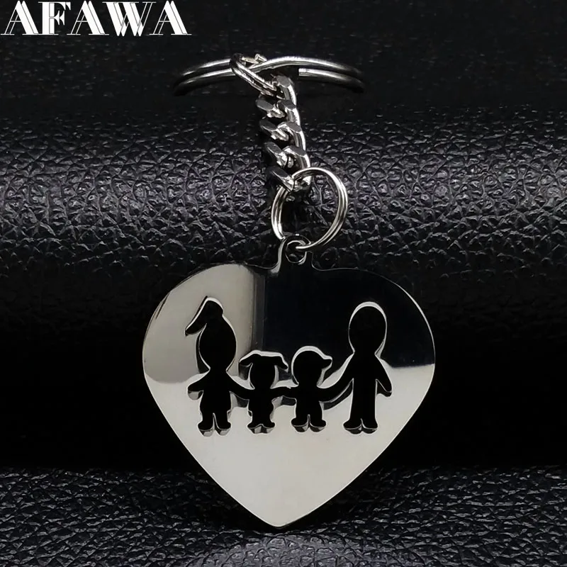 

2019 Famliy Stainless Steel Key Keychains Women Dad and Mom Boy Girl Silver Color Auto Key Ring Jewelry Gift llaveros K77313B