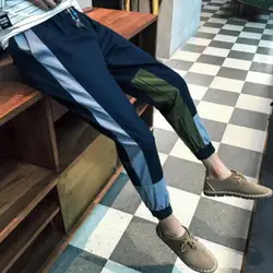 2018 новые осенние Мужская Мода Повседневное свободные сращены пэчворк из хлопка штаны эластичный пояс связаны ноги движения брюки M-2XL