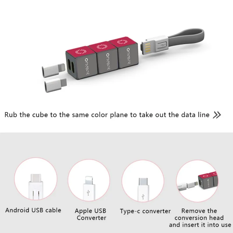 2 في 1 USB كابل بيانات مع ل أبل/نوع-C محول ، المحمولة الدورية روبيك مفتاح سلسلة البيانات الحبل