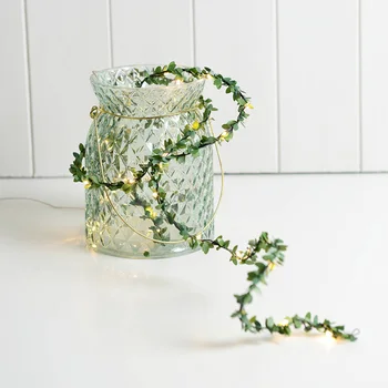 

Tiny green leaves garland fairy Battery copper wire led lights for wedding party christmas Home Tableware Garlands Decorations