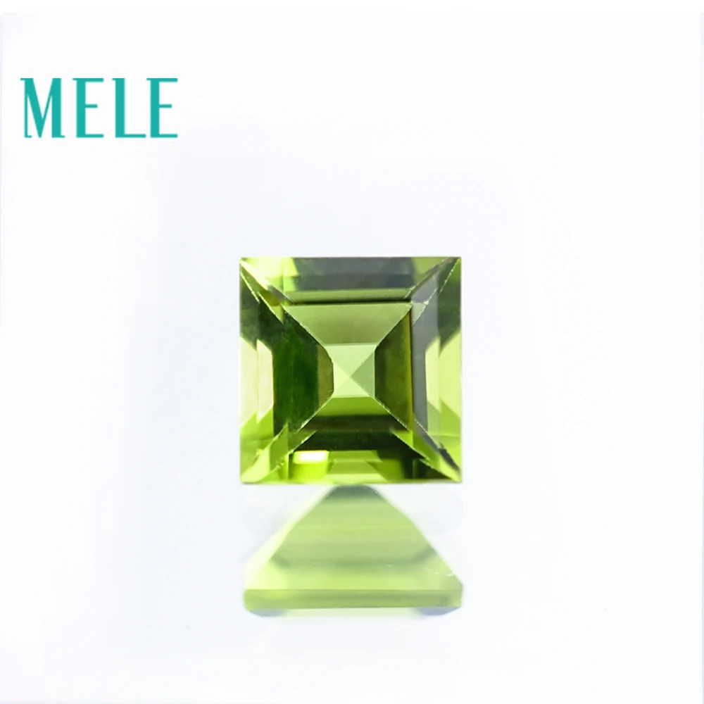 MELE Natural Peridot Stone 6mmX6mm Square Cut Green Loose Gemstone For Jewelry Making Fire Color And Bright