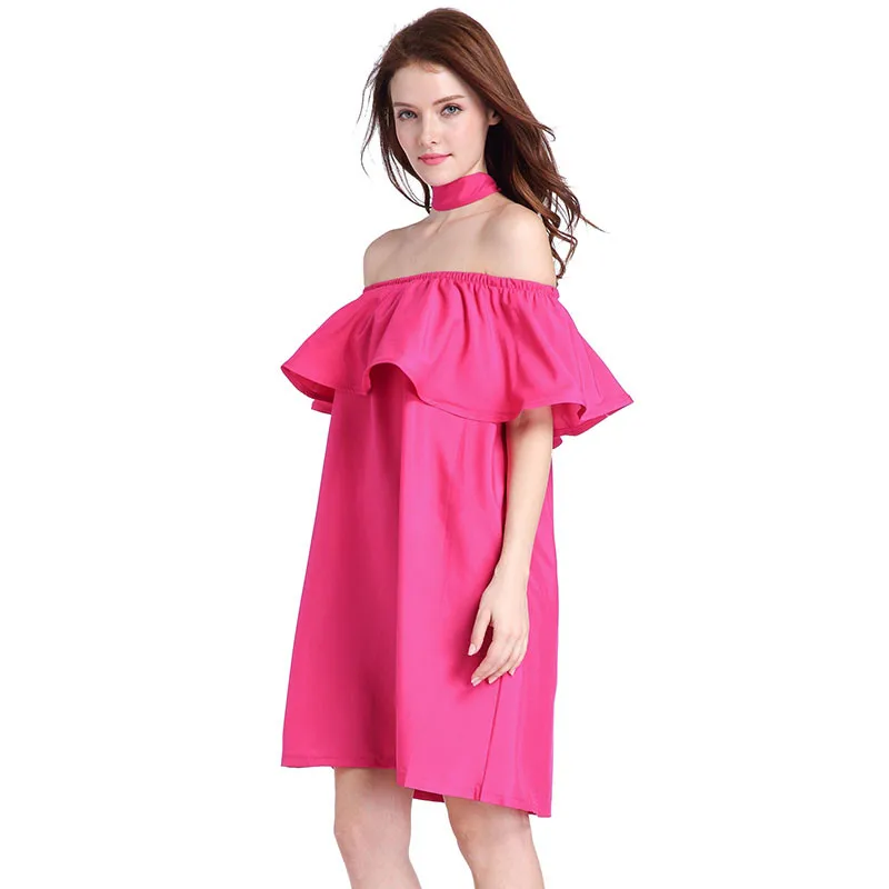 Ahamgen Ruffles Slash Neck Women Dress Summer Style Off Shoulder Sexy Dresses Vestidos White Tube Beach Dress Cotton02