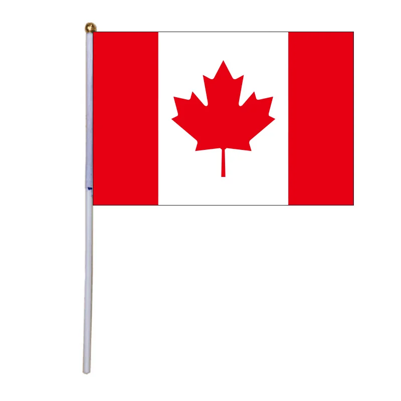 

free shipping xvggdg 100pcs Canada Hand Waving Flag 14*21cm Canadian Small National Flags with Plastic Flagpoles