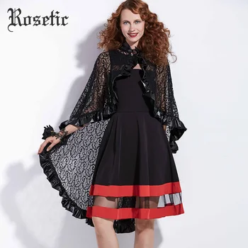 

Rosetic Gothic Wraps Lace PU Women Autumn Fashion Shawls Outwear Witch Vampire Black Decor Accessories Street Goth Poncho Cloaks