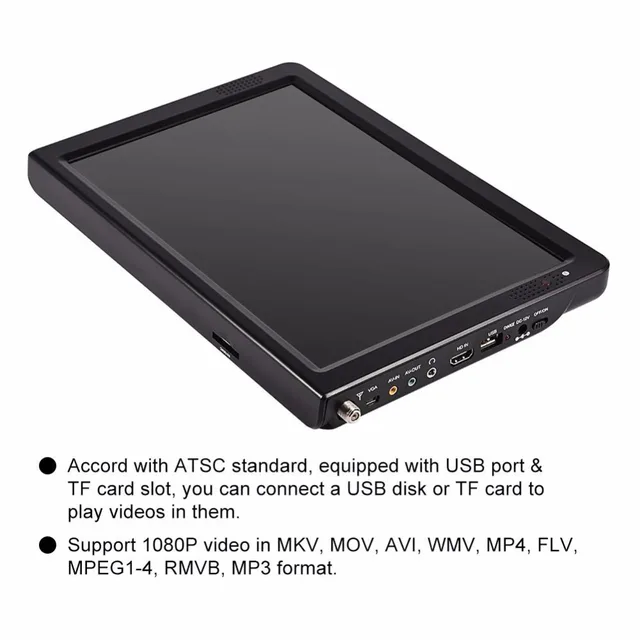 LEADSTAR 12inch Digital Home Television ATSC Portable TV 1080P HD HDMI Video Player for Car EU Plug